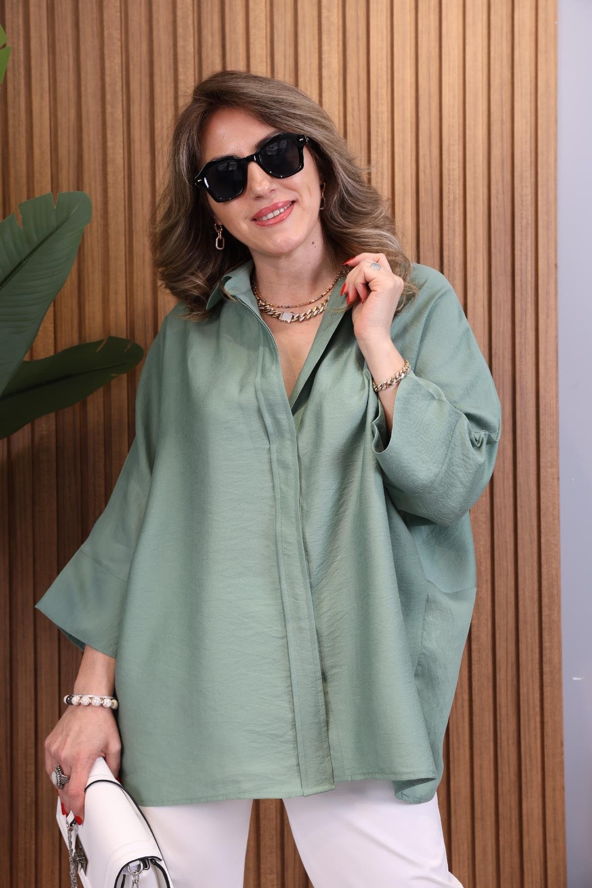 Fakir Kol Oversize Haki Gömlek