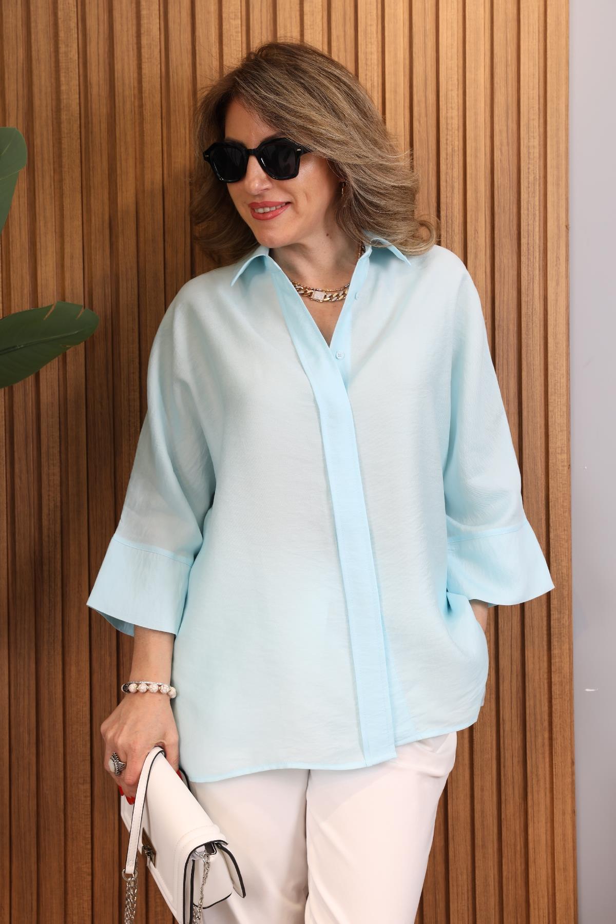 Fakir Kol Oversize Mint Yeşili Gömlek