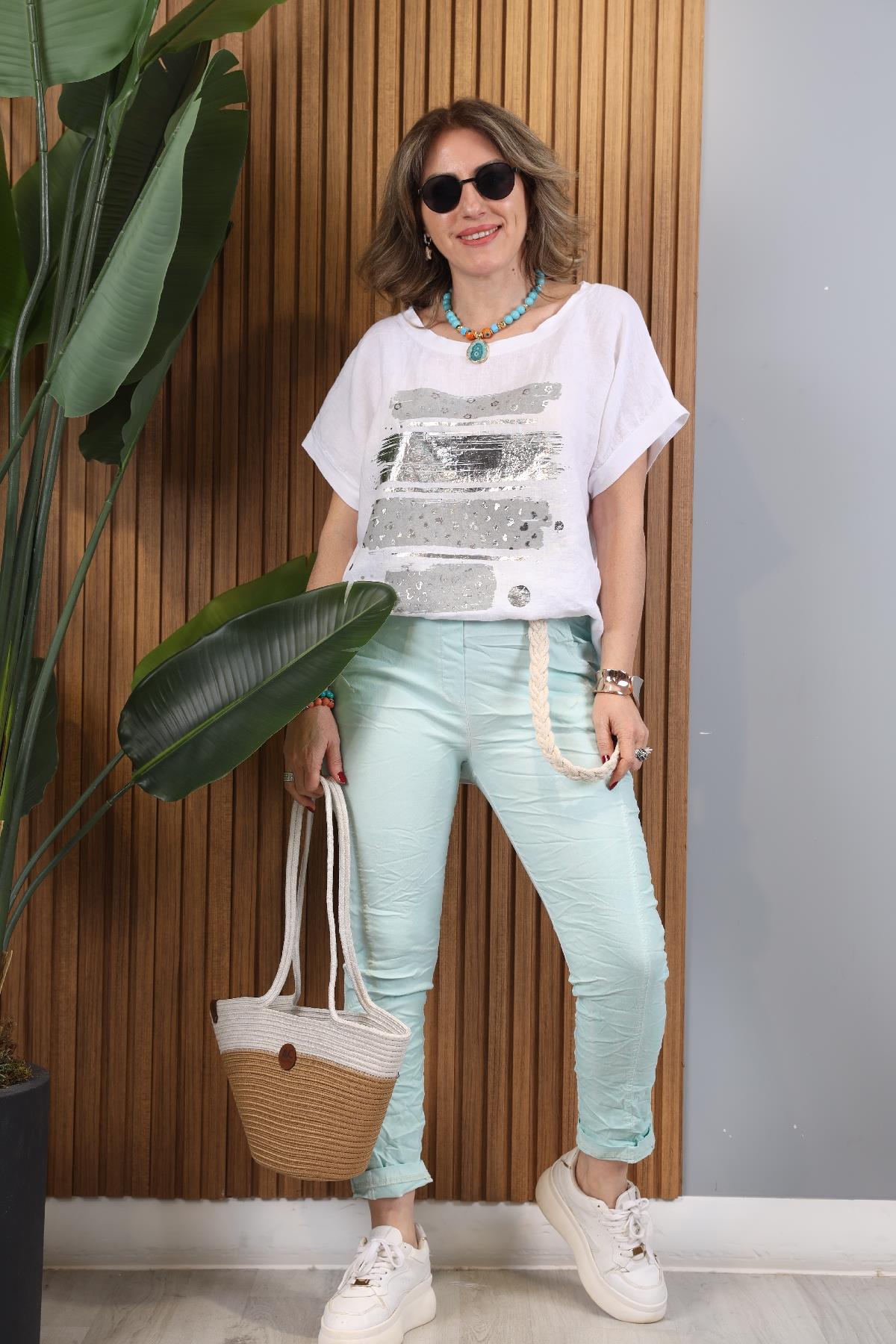 Halat Kemer İthal Su Yeşili Pantolon