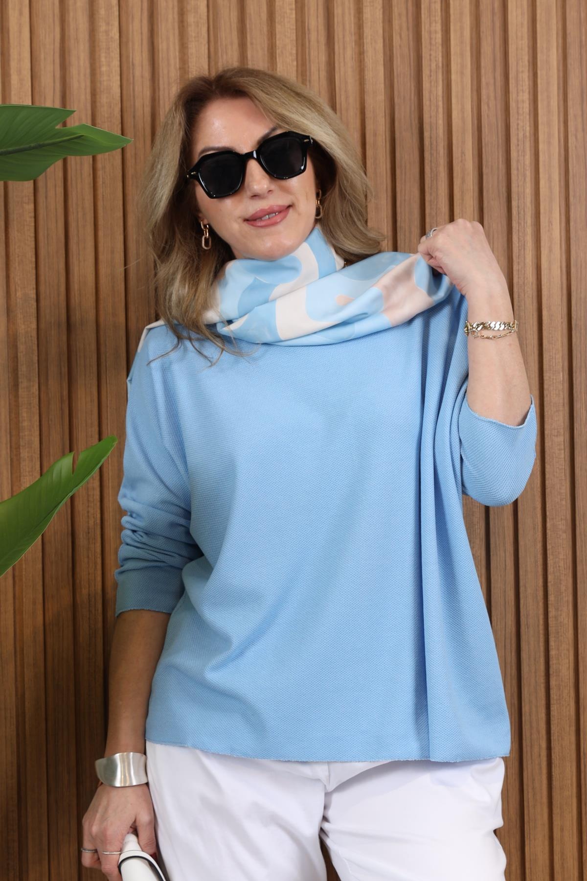 İthal Fular Detay İndigo Bluz