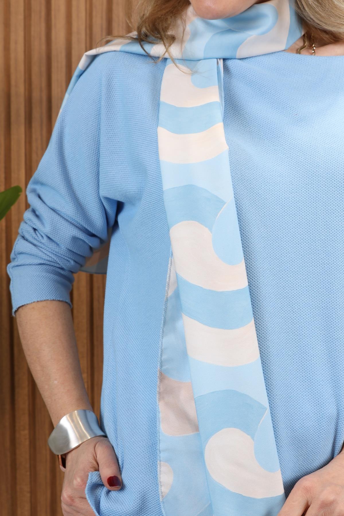 İthal Fular Detay İndigo Bluz
