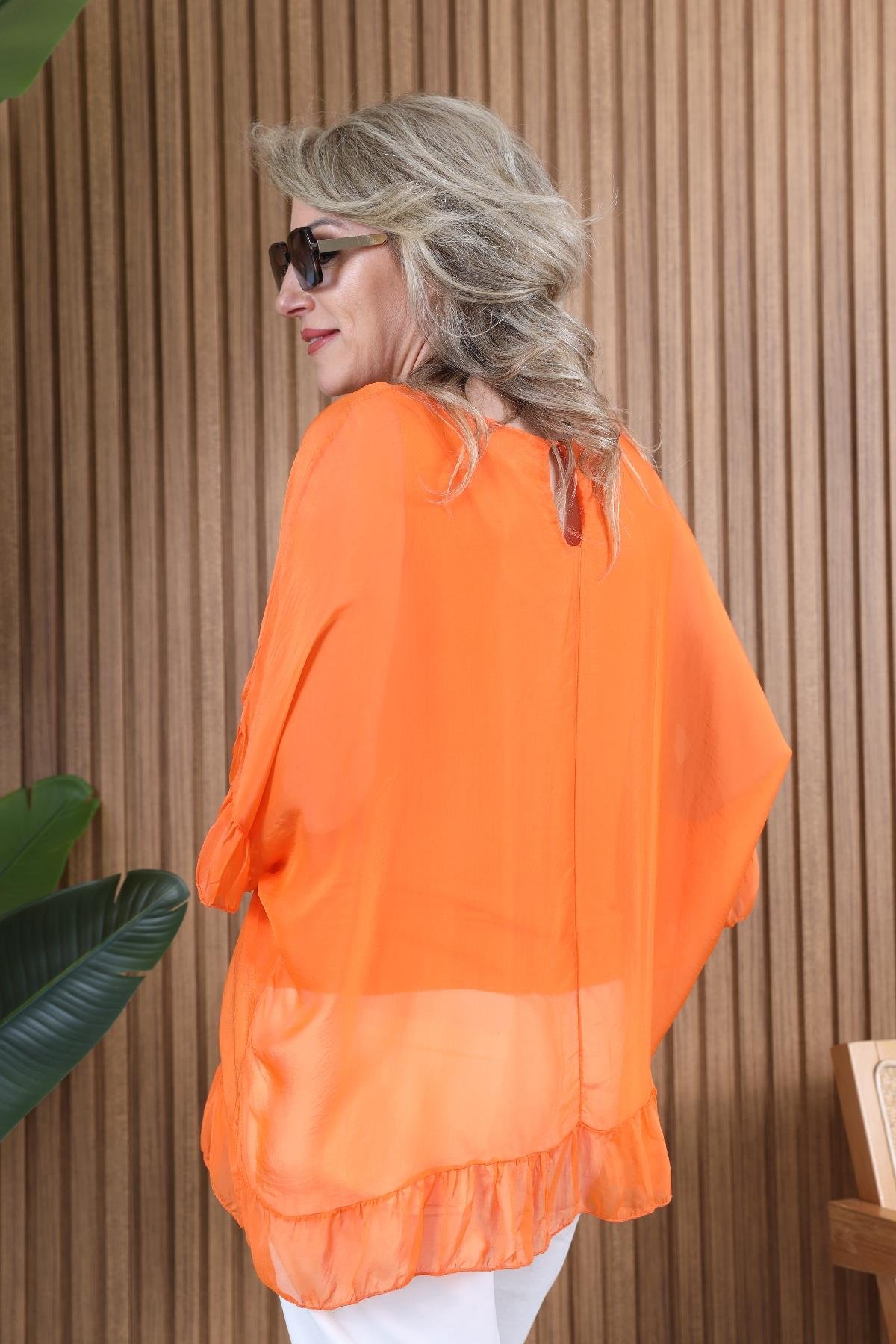 İthal İpek Kısa Kol Orange Bluz