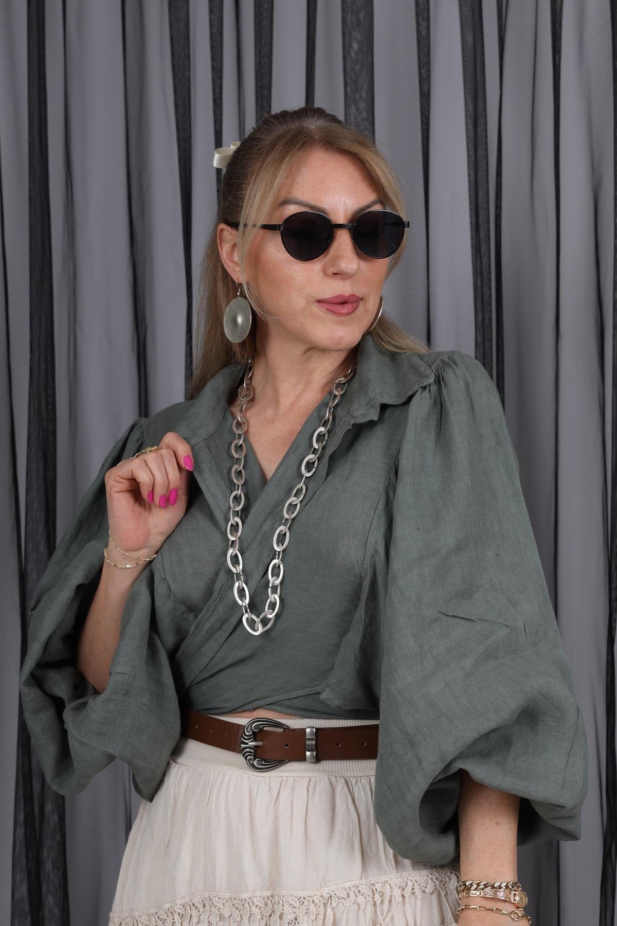 İthal Keten Haki Bolero