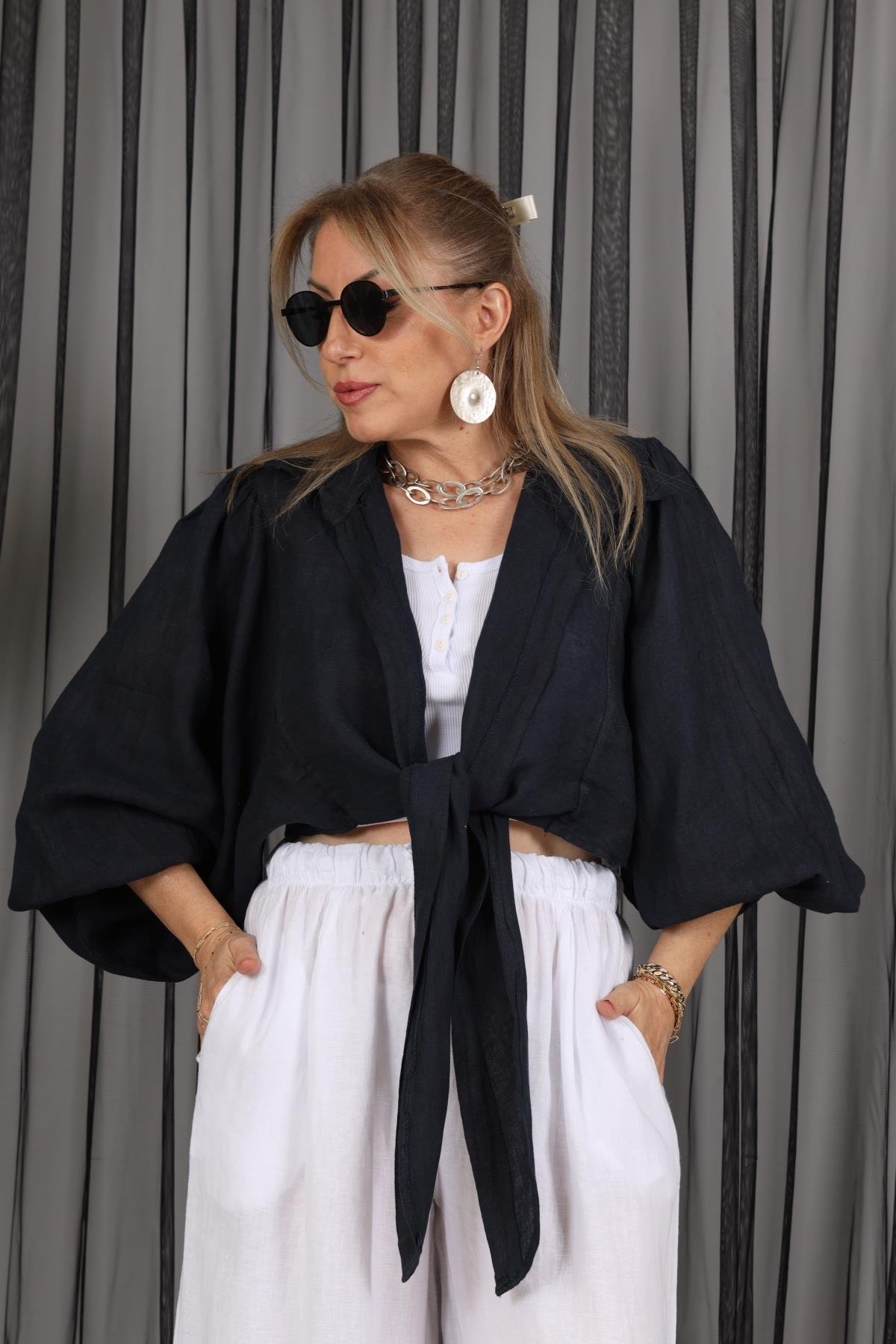 İthal Keten Lacivert Bolero
