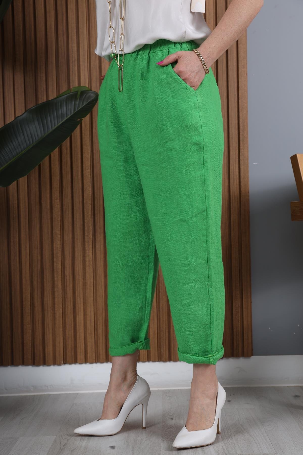İthal Keten Pantolon Yeşil