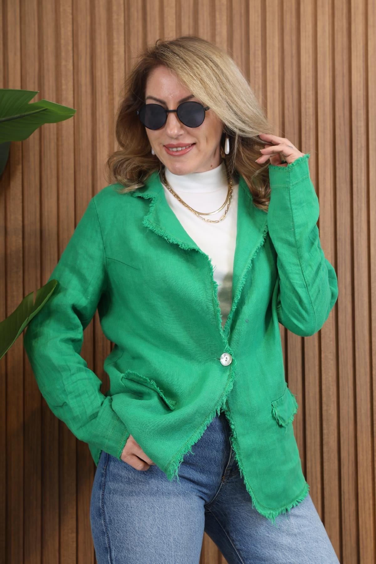 İthal Keten Yeşil Blazer