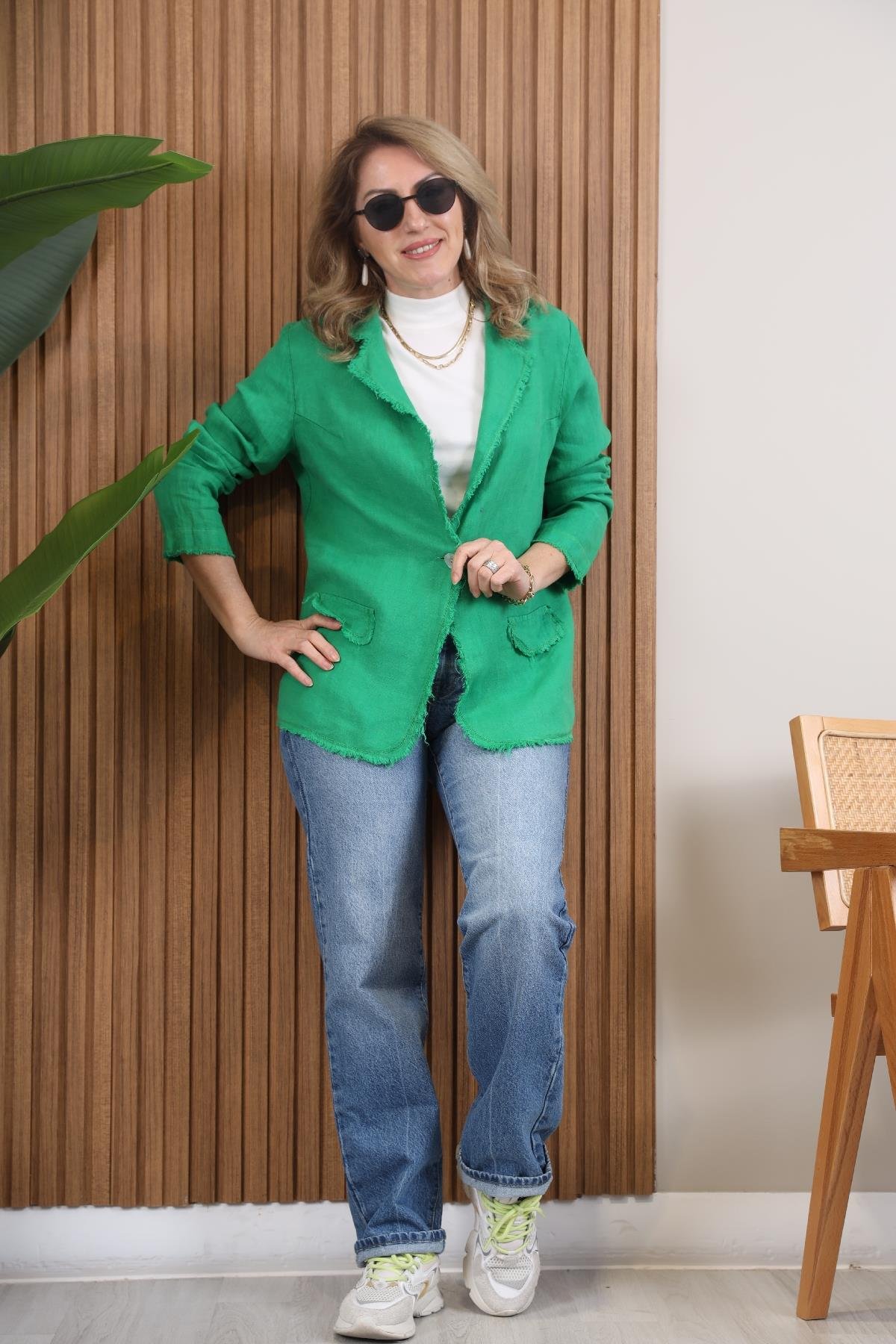 İthal Keten Yeşil Blazer
