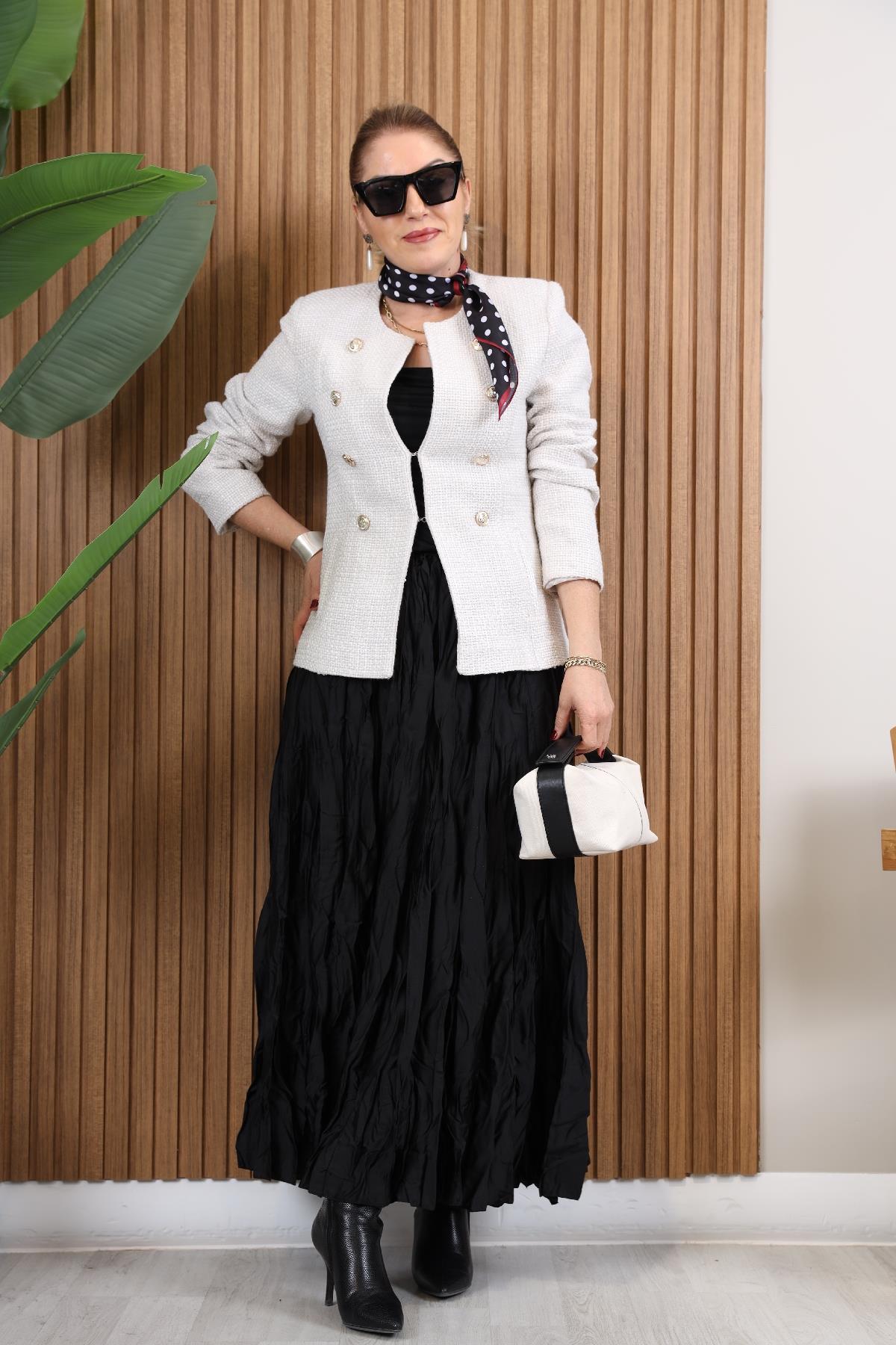 İthal Kırışık Model Siyah Saten Etek