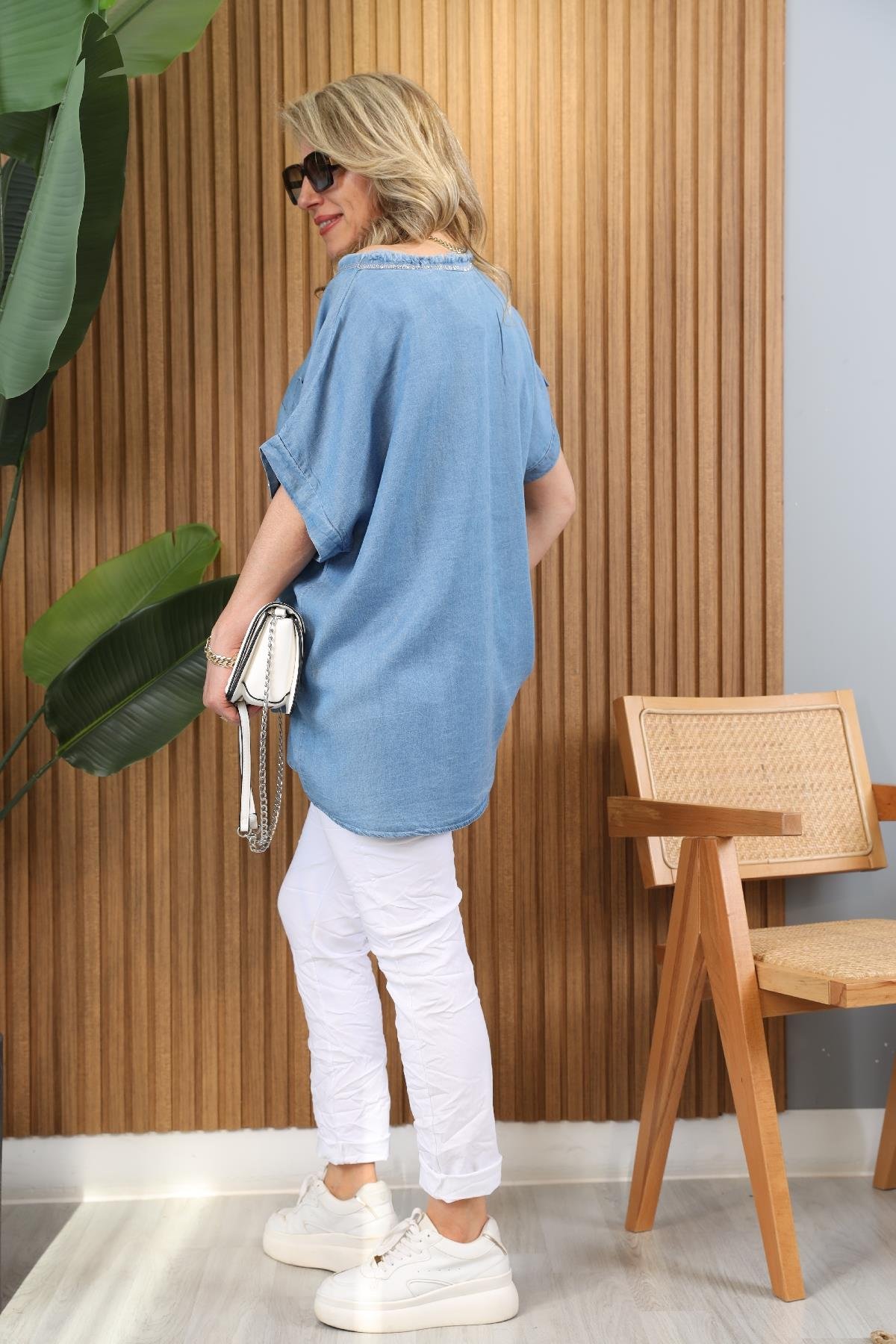 İthal Kot Tensel İndigo Bluz