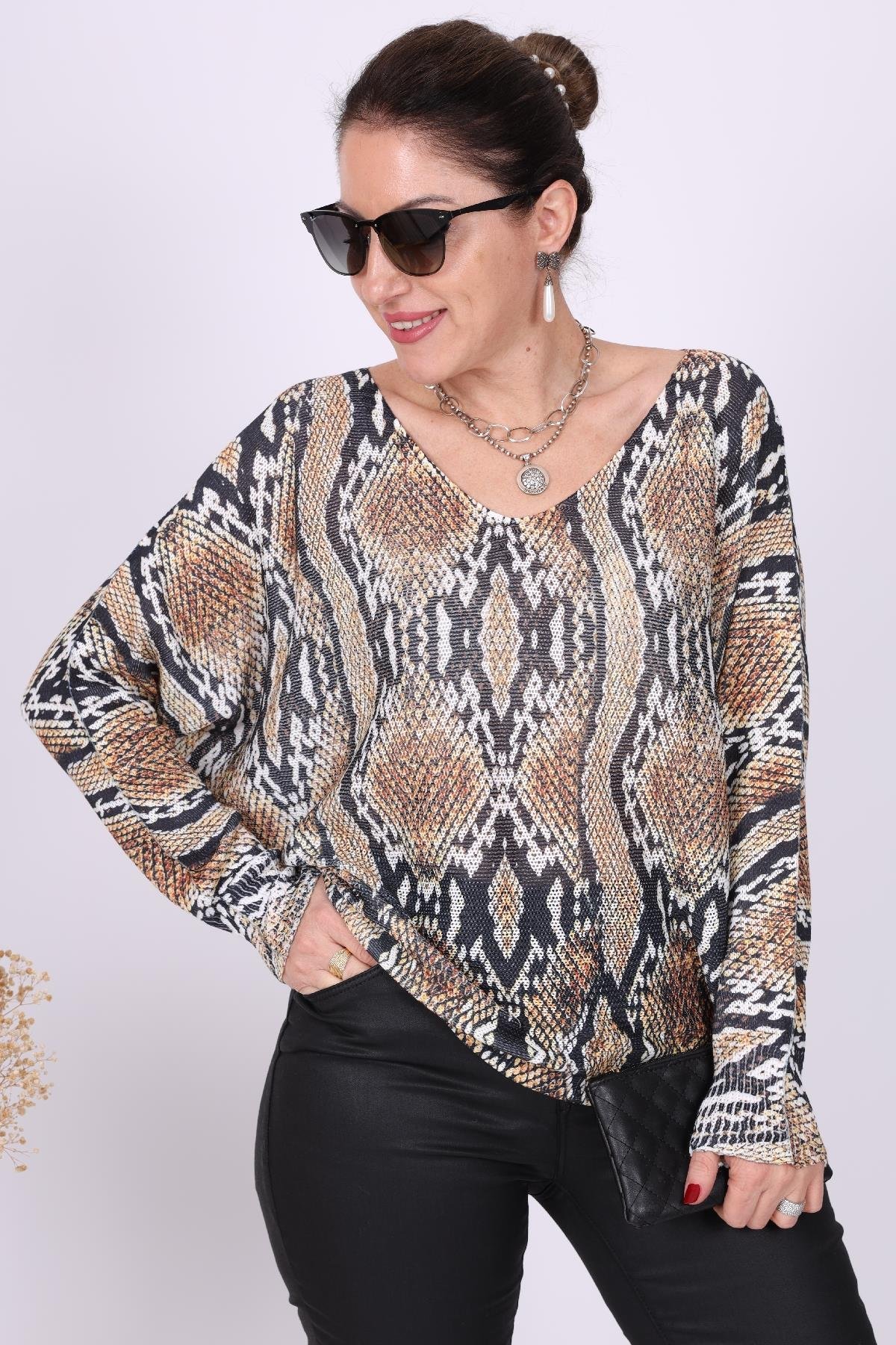 İthal Yılan Derisi Desen Merserize Bluz
