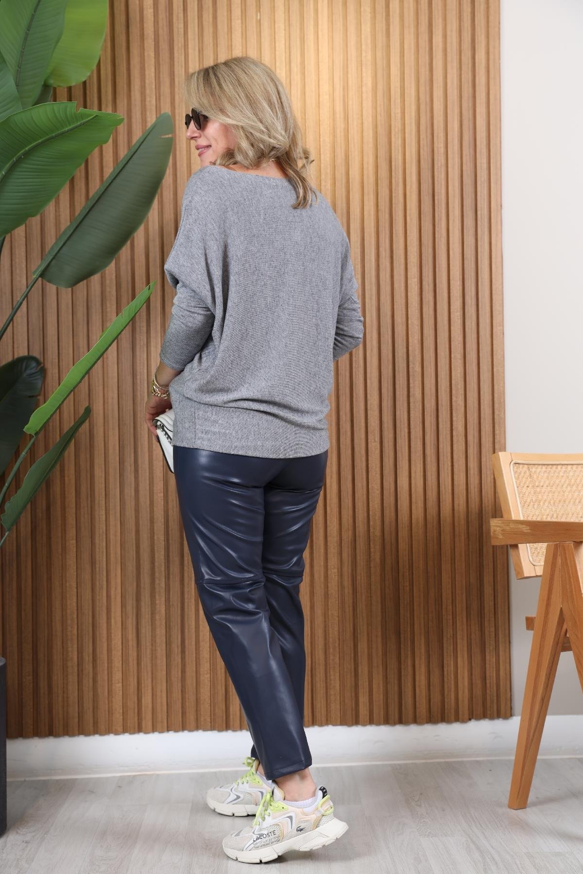 Navy Blue Color Leather Trousers