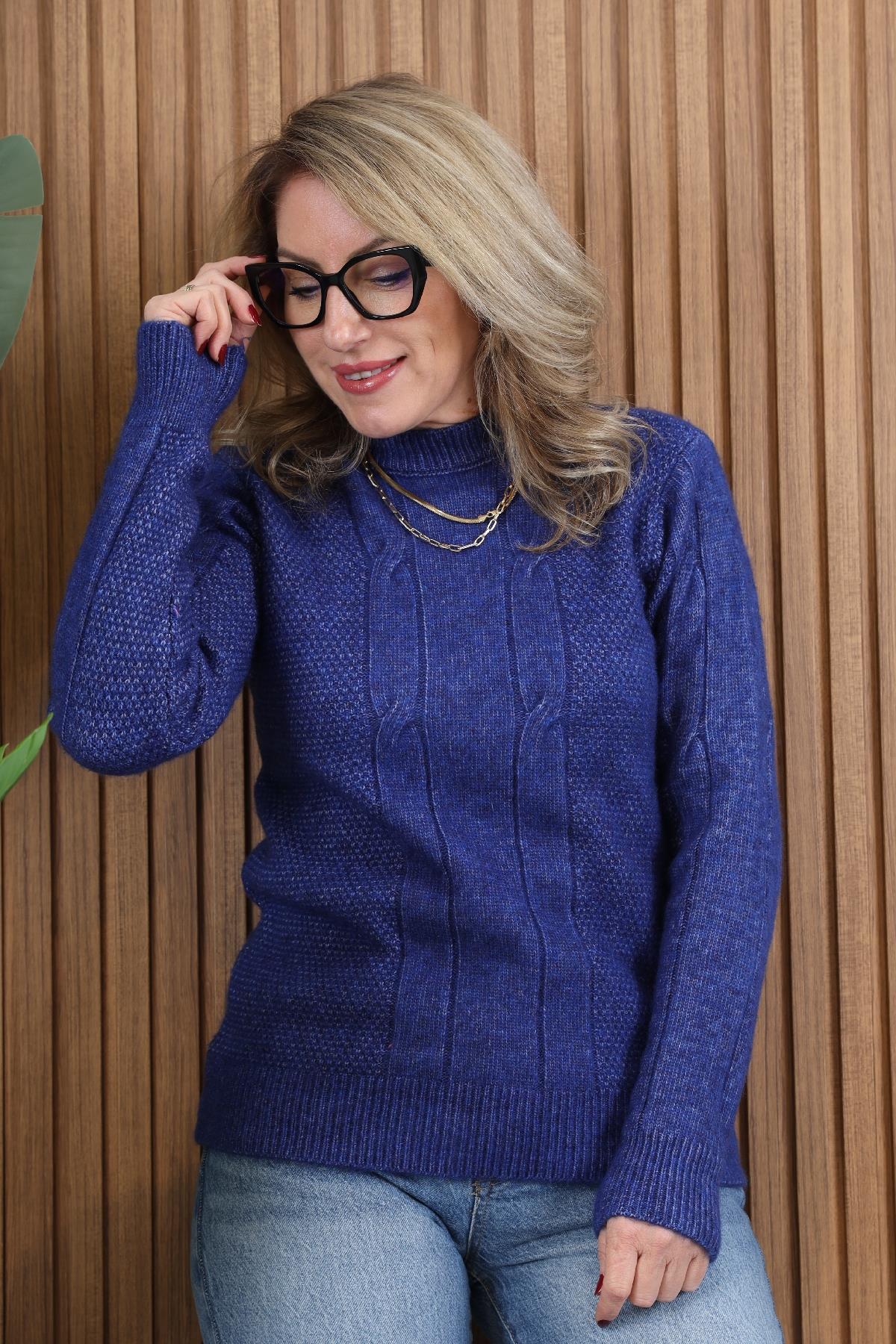 Örgü Model Mavi Kazak