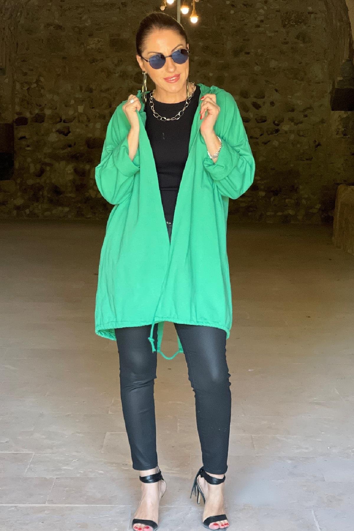 Yeşil Renk Coton Trençkot