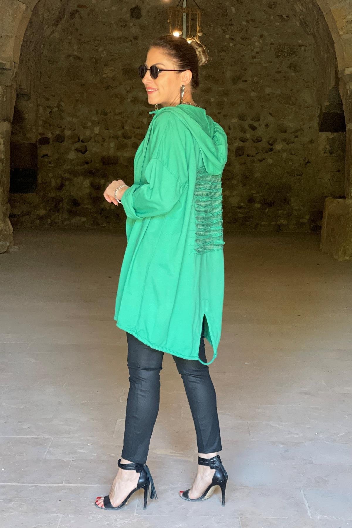 Yeşil Renk Coton Trençkot