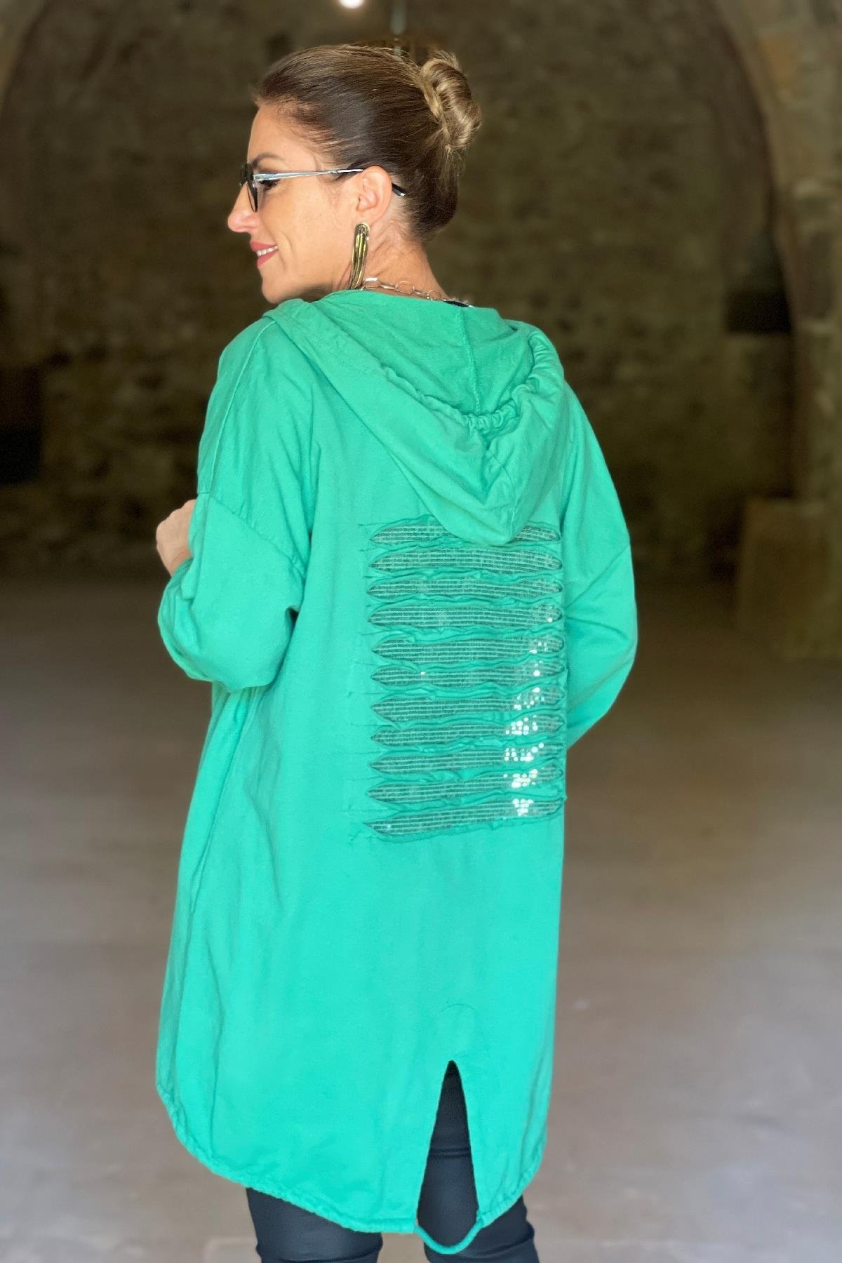 Yeşil Renk Coton Trençkot