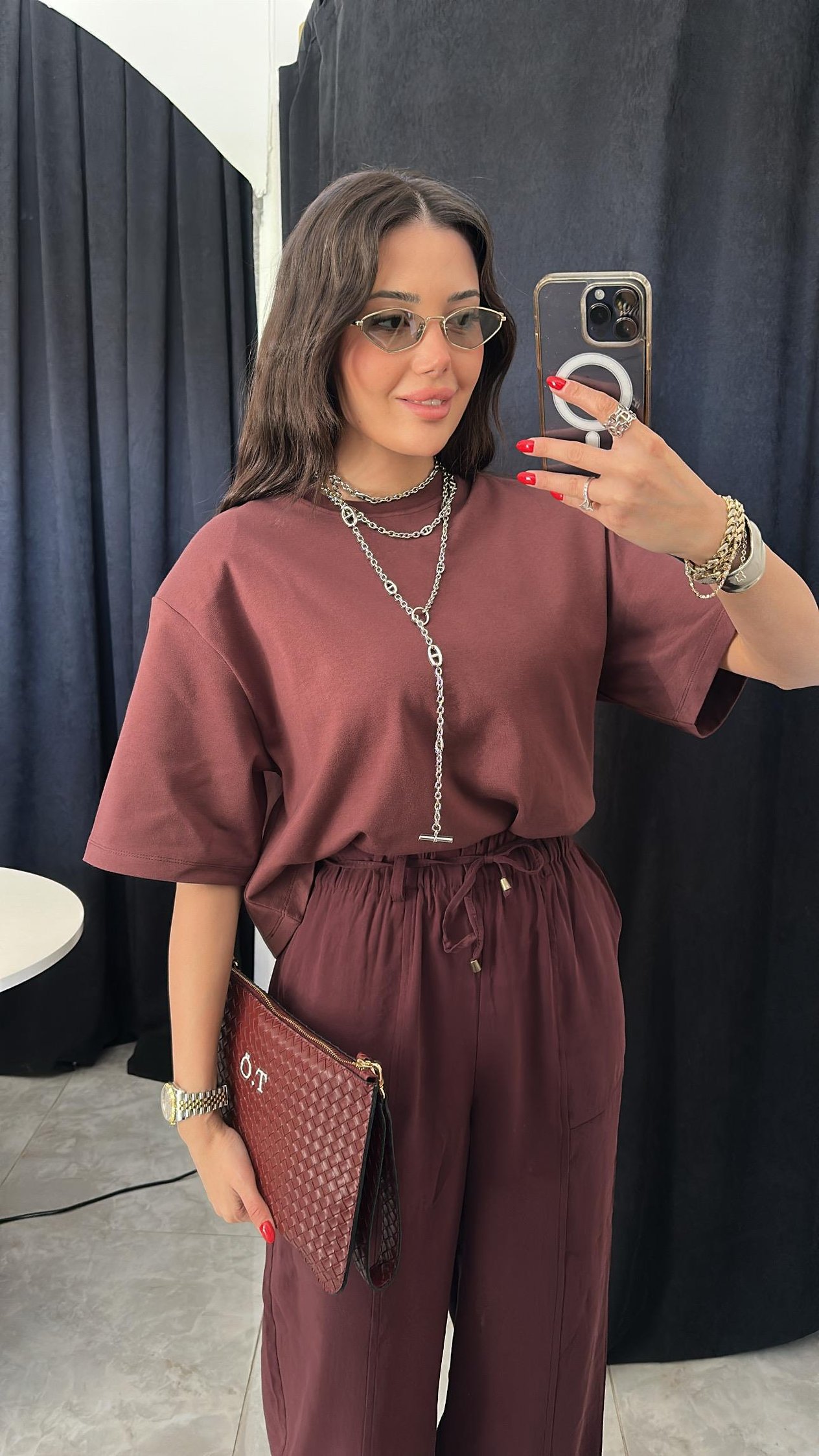 Bordo/Kahve Vatkalı Tshirt