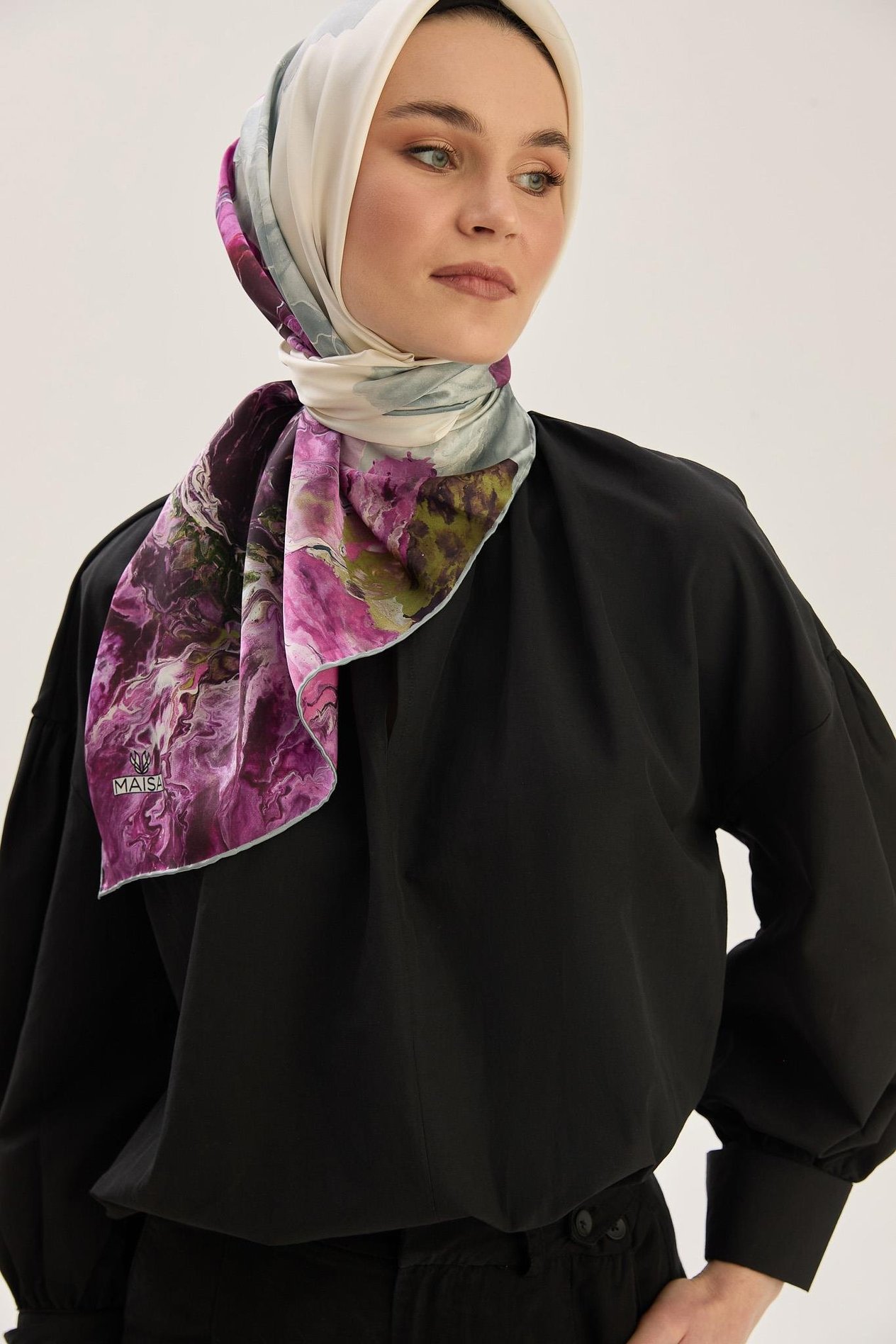 KATRE SURA İPEK EŞARP 90*90 CM - MOR