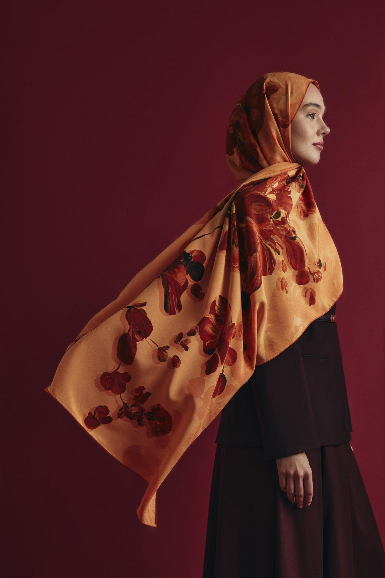KEHRİBAR KREP İPEK ŞAL 70*190 CM - TURUNCU