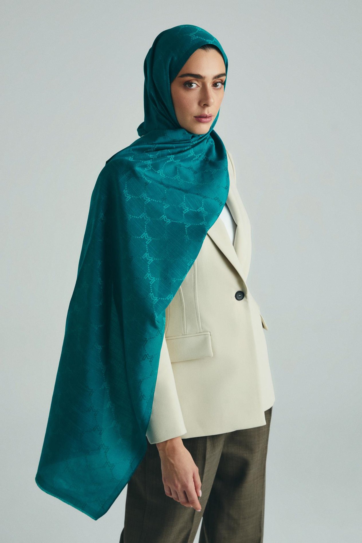 NEDA PAMUK İPEK ŞAL 70*190 CM - PETROL MAVİSİ
