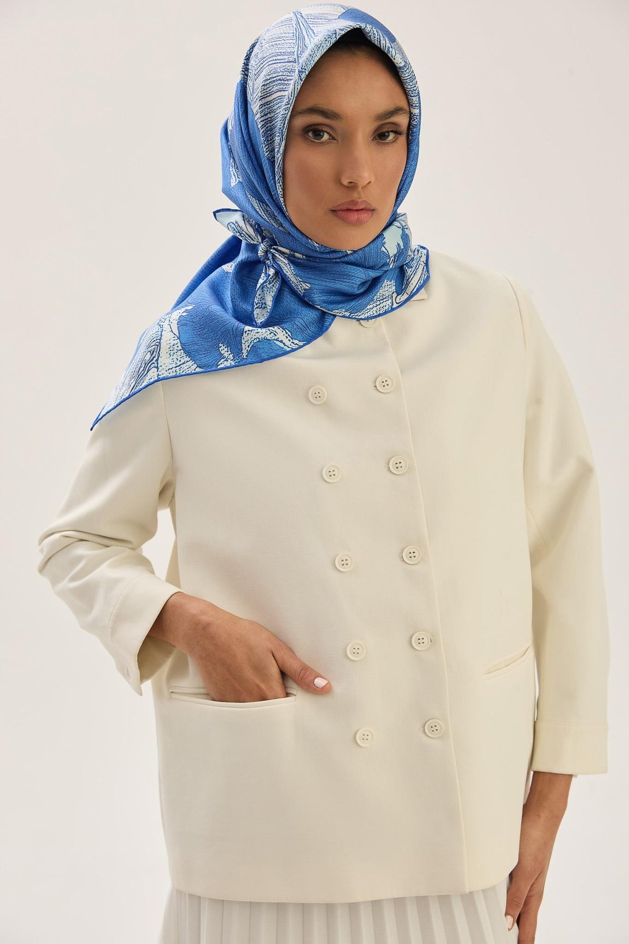 REŞHA MULBERRY İPEK EŞARP 90*90 CM - MAVİ