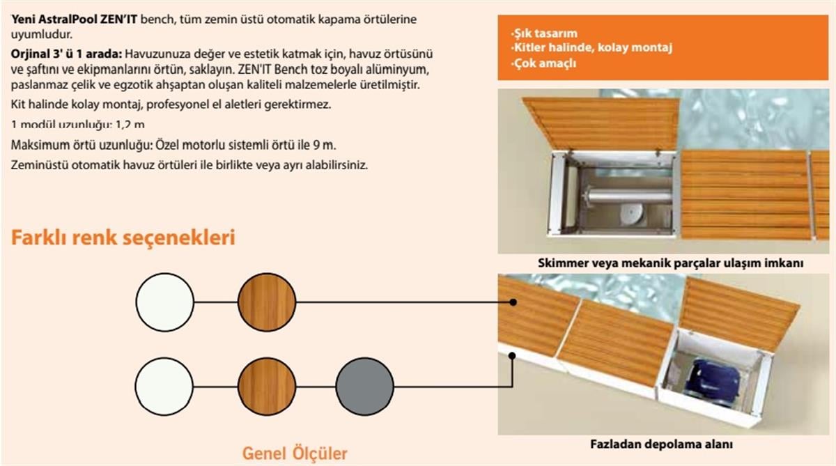Zemin Üstü Otomatik Havuz Örtüsü Zen'It bench
