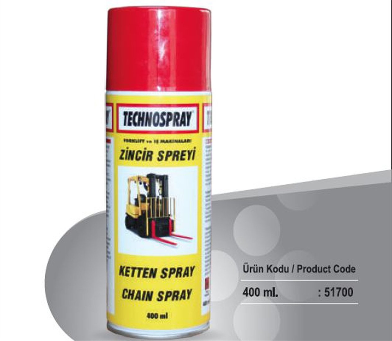 TECHNO-51700 - ZINCIR SPREY ( FORKLIFT VE IS MAKINALARI ICIN ) (400 ML.)*(24 AD.) / TECHNOSP