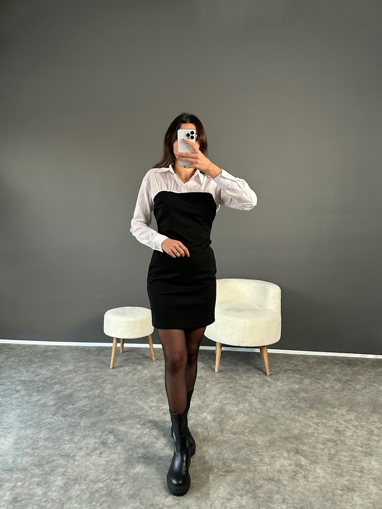 Siyah Gömlek Detaylı Elbise GausELBİSEGU002869