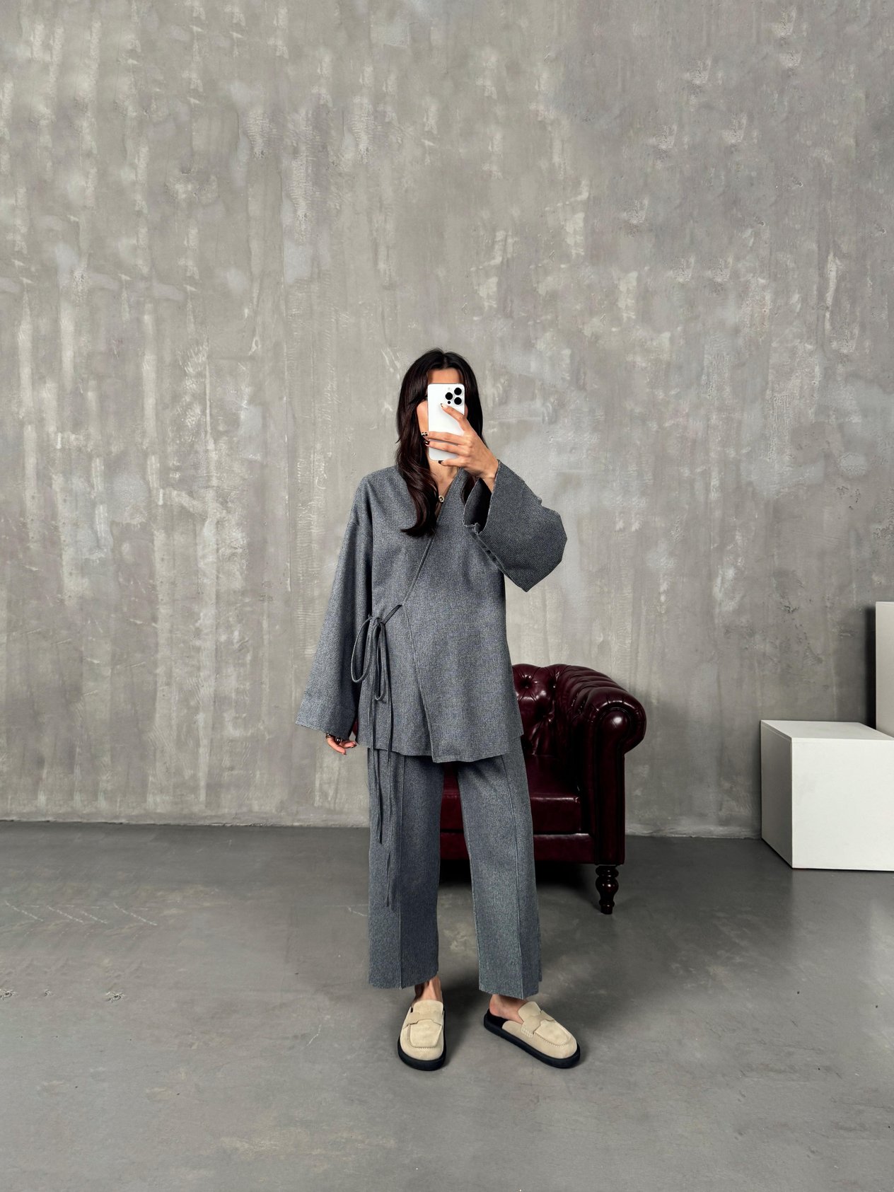Drex Antrasit Yumuşak Kaşe Kimono TakımGausTAKIMGU00903812