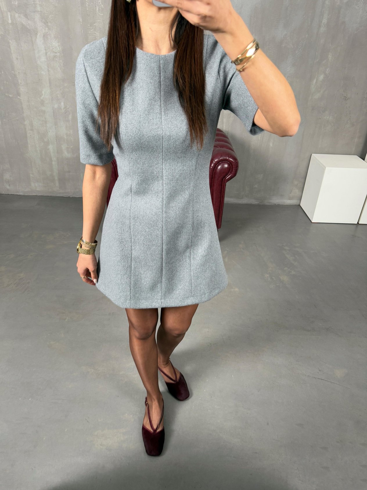 Senita Gri ZR Model Kaşe ElbiseGausELBİSEGU100333
