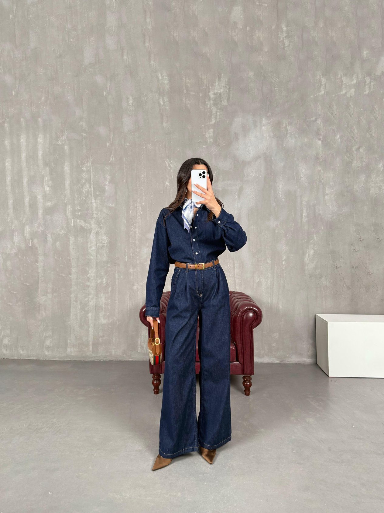 Koyu Mavi Çıtçıt Düğmeli Gömlek Pantolon Denim Takım Gaus0002GausTAKIMGU100980