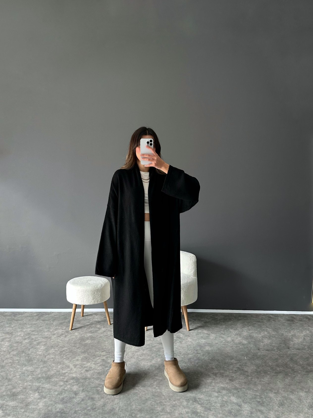 Brausa Siyah Oversize Uzun HırkaGausHIRKAGU002621