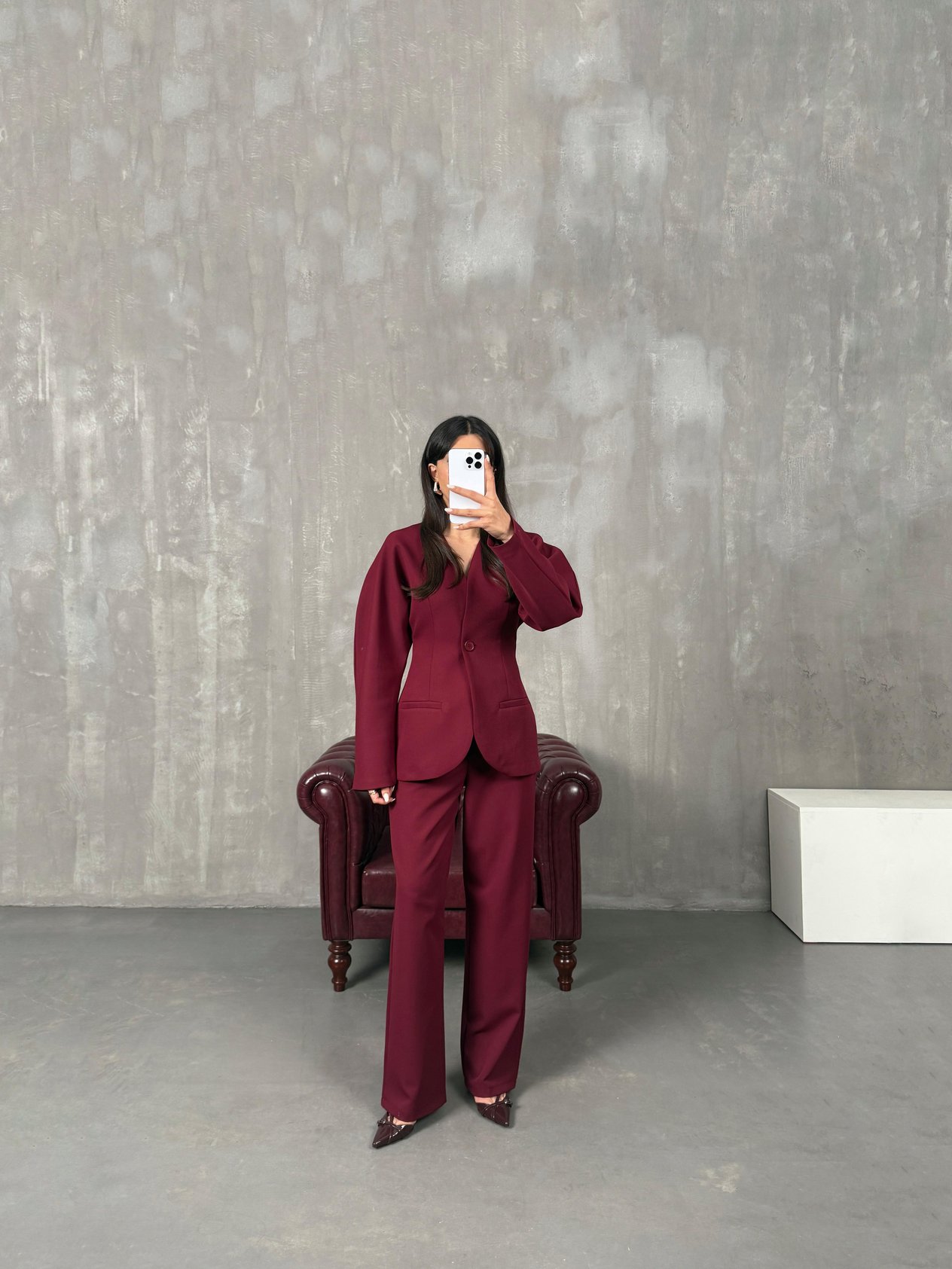 Roni Bordo Belden Oturtmalı Ceket Pantolon Premium Takım