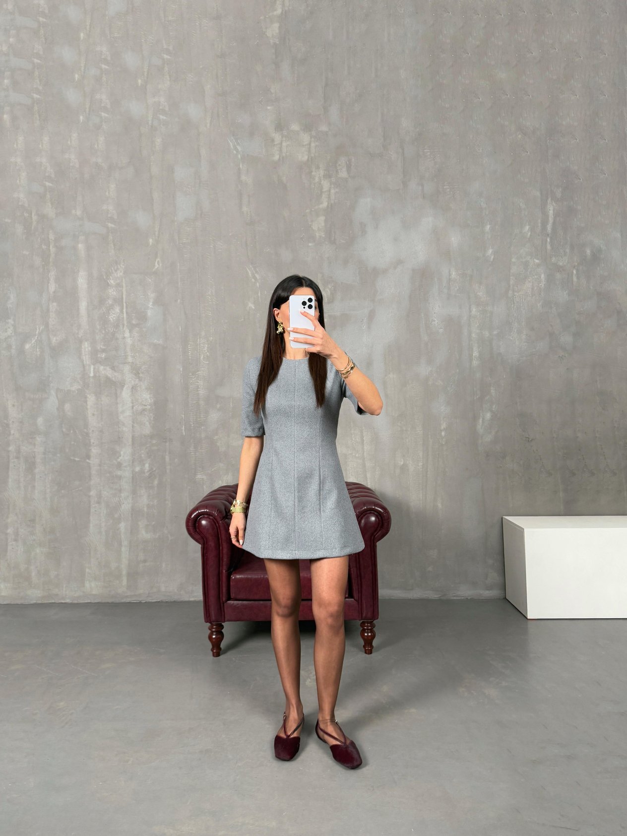 Senita Gri ZR Model Kaşe ElbiseGausELBİSEGU100333
