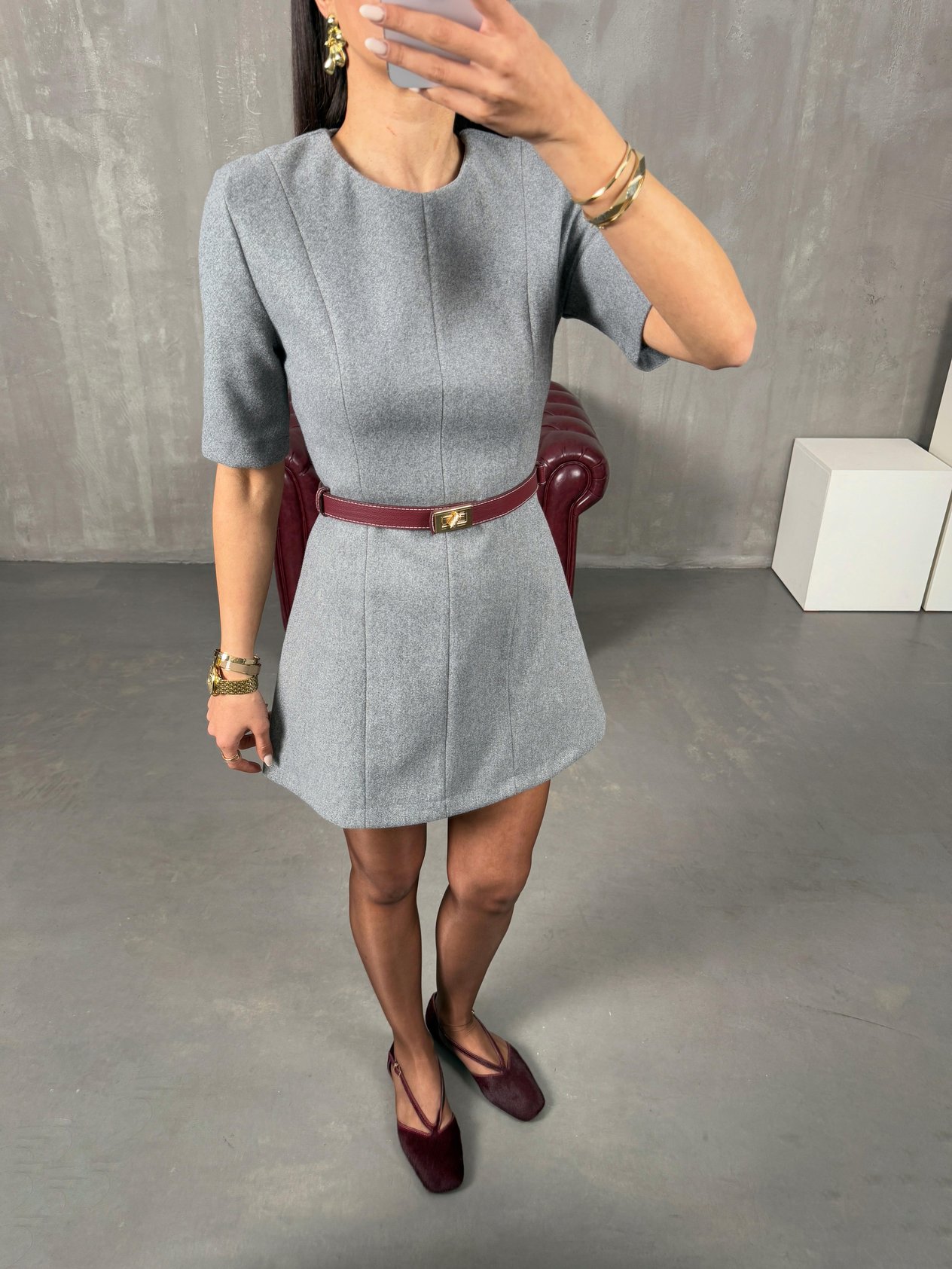 Senita Gri ZR Model Kaşe ElbiseGausELBİSEGU100333
