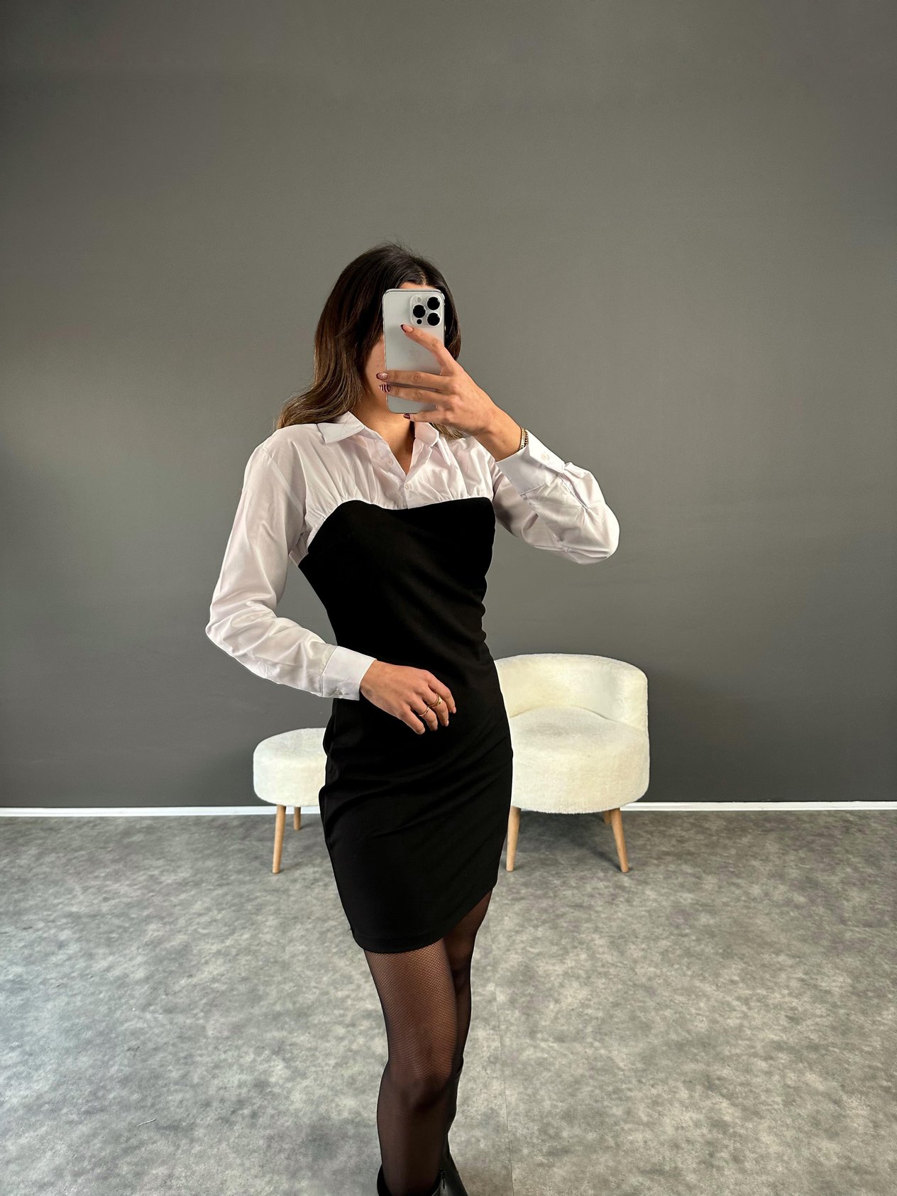 Siyah Gömlek Detaylı Elbise GausELBİSEGU002869