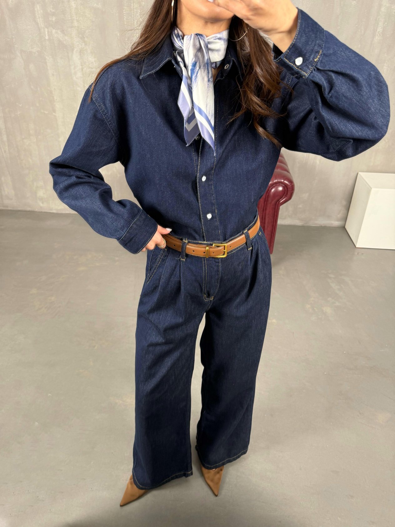 Koyu Mavi Çıtçıt Düğmeli Gömlek Pantolon Denim Takım Gaus0002GausTAKIMGU100980
