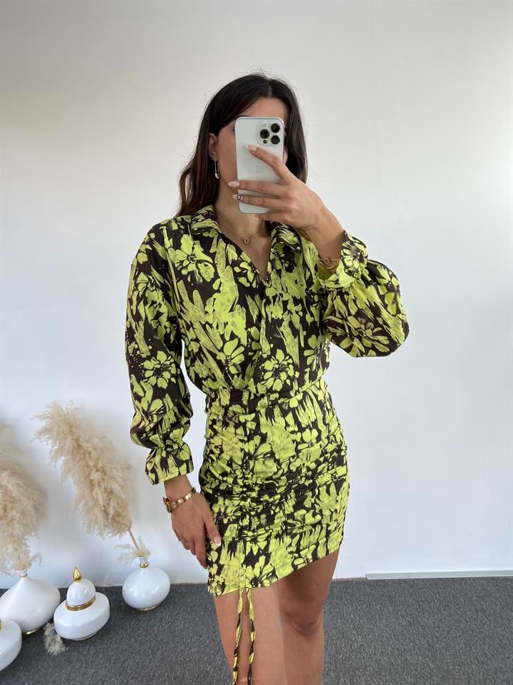 Dio Neon Sarı Çiçekli Elbise GausELBİSEGU00837