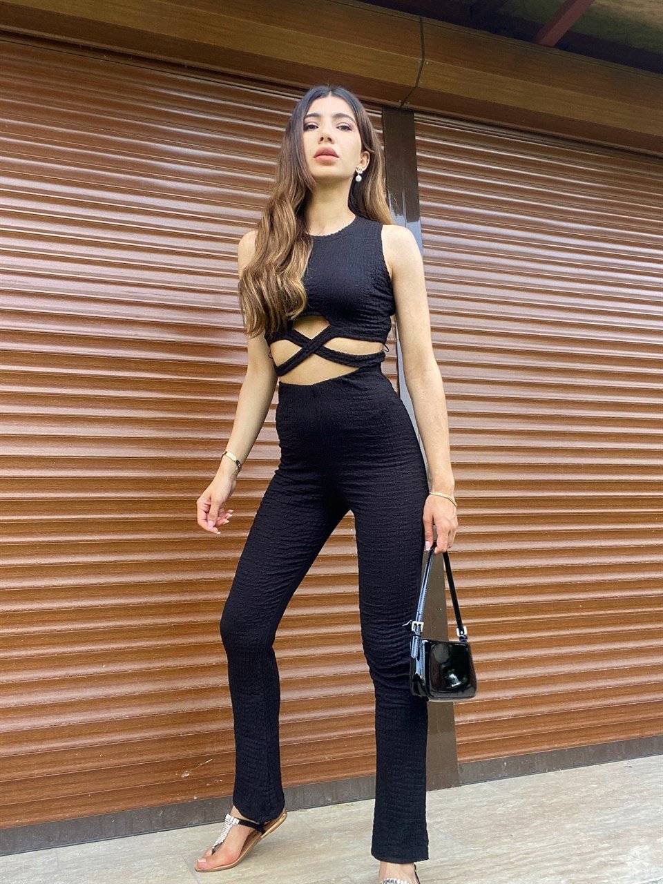 Luzia Siyah Crop Pantolon TakımGausTAKIMGU00324