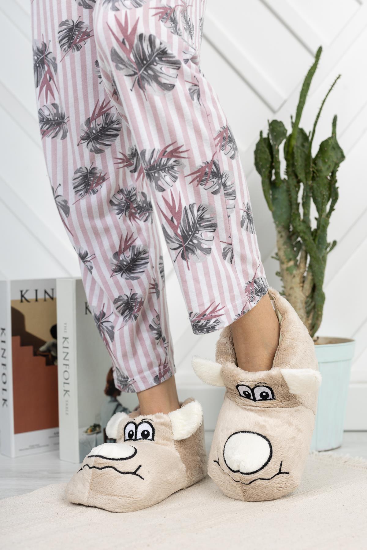 Modafrato CC-82 Unisex Hayvanlı Panduf Taraftar Peluş Bej