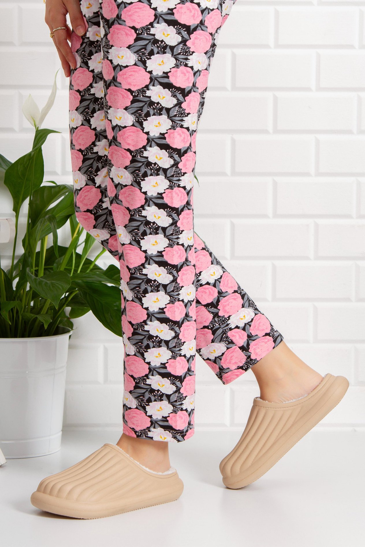 Modafrato FLORA Kapalı İçi Yünlü Unisex Ev Terliği Kışlık Terlik Bej