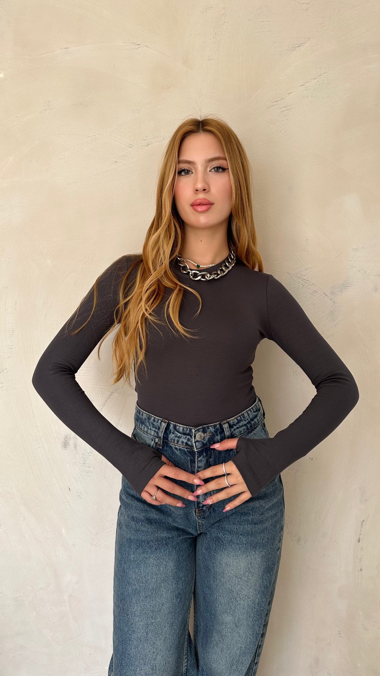 Bisiklet Yaka Modal Body Antrasit