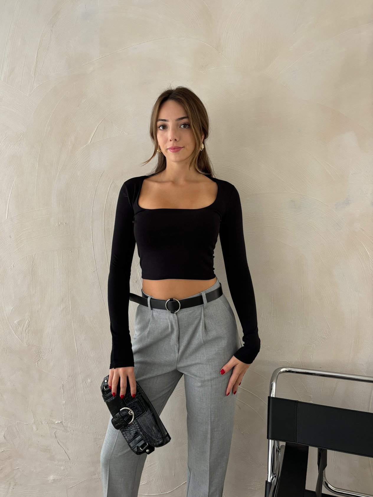 Kemerli Gabardin Pantolon Gri