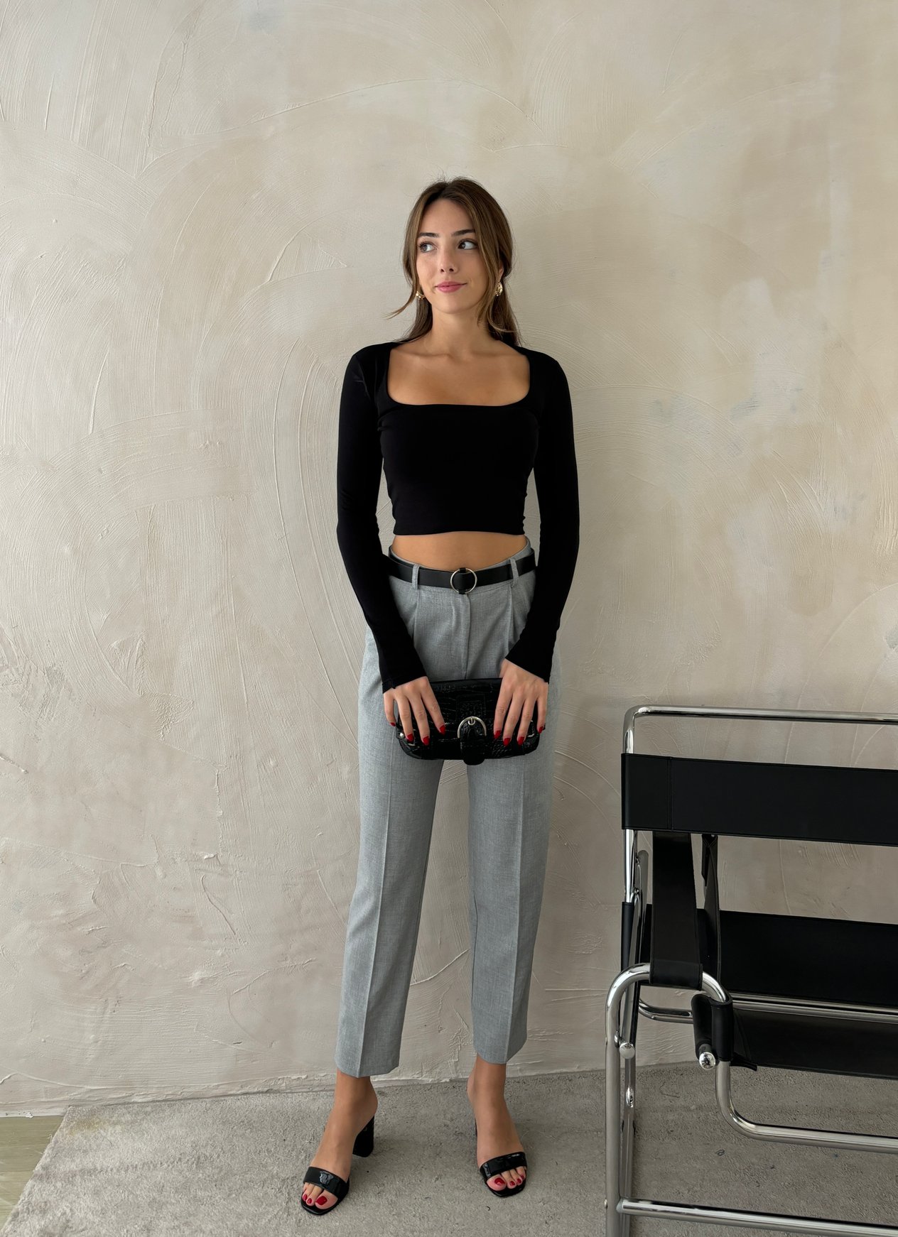Kemerli Gabardin Pantolon Gri
