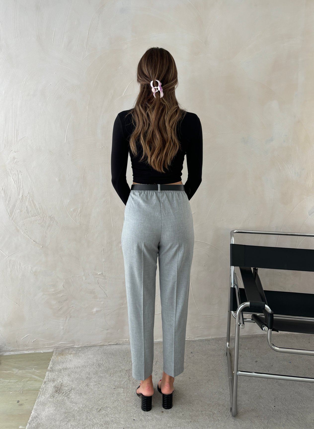 Kemerli Gabardin Pantolon Gri