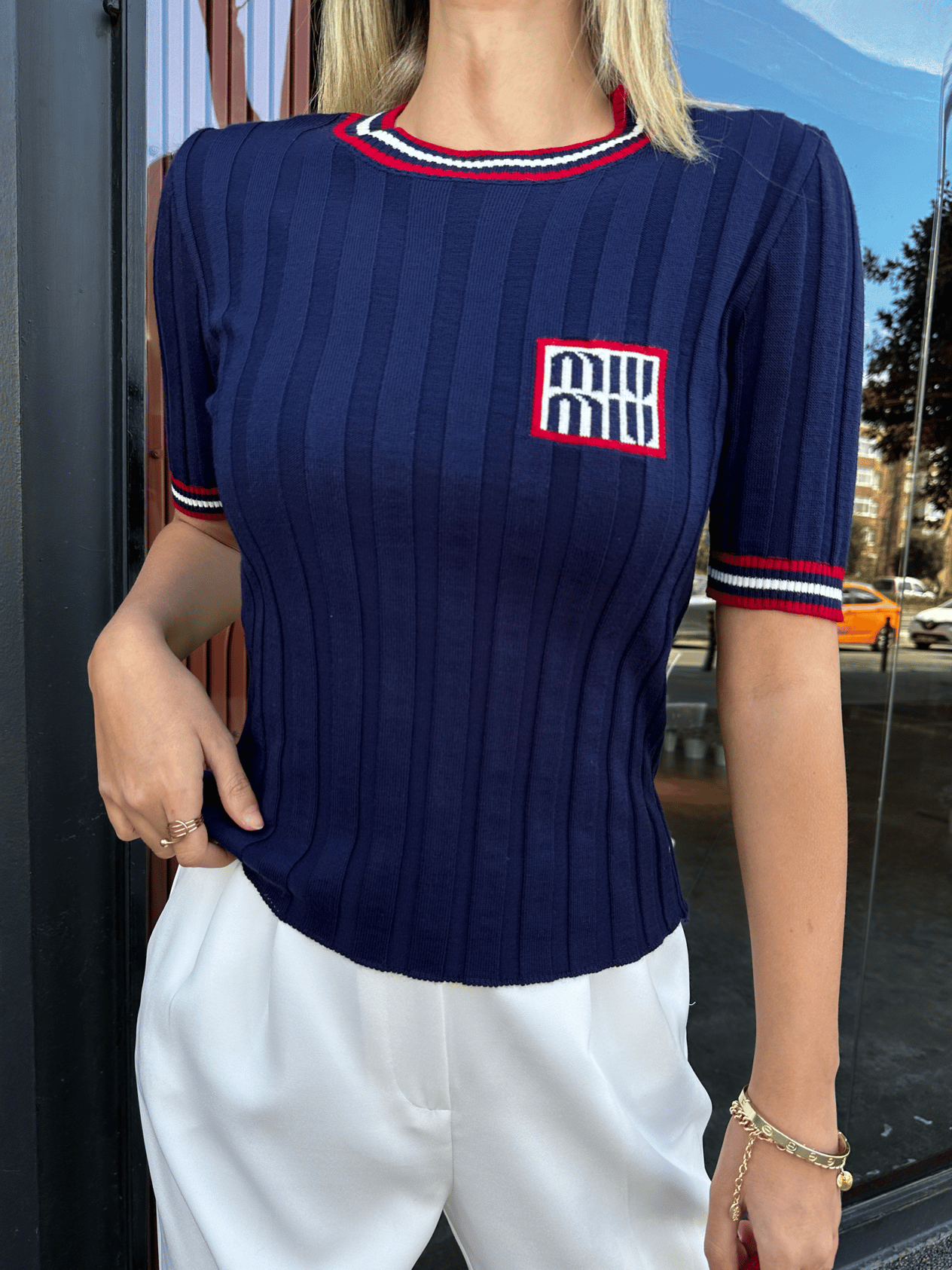 Miu Triko T-shirt Lacivert