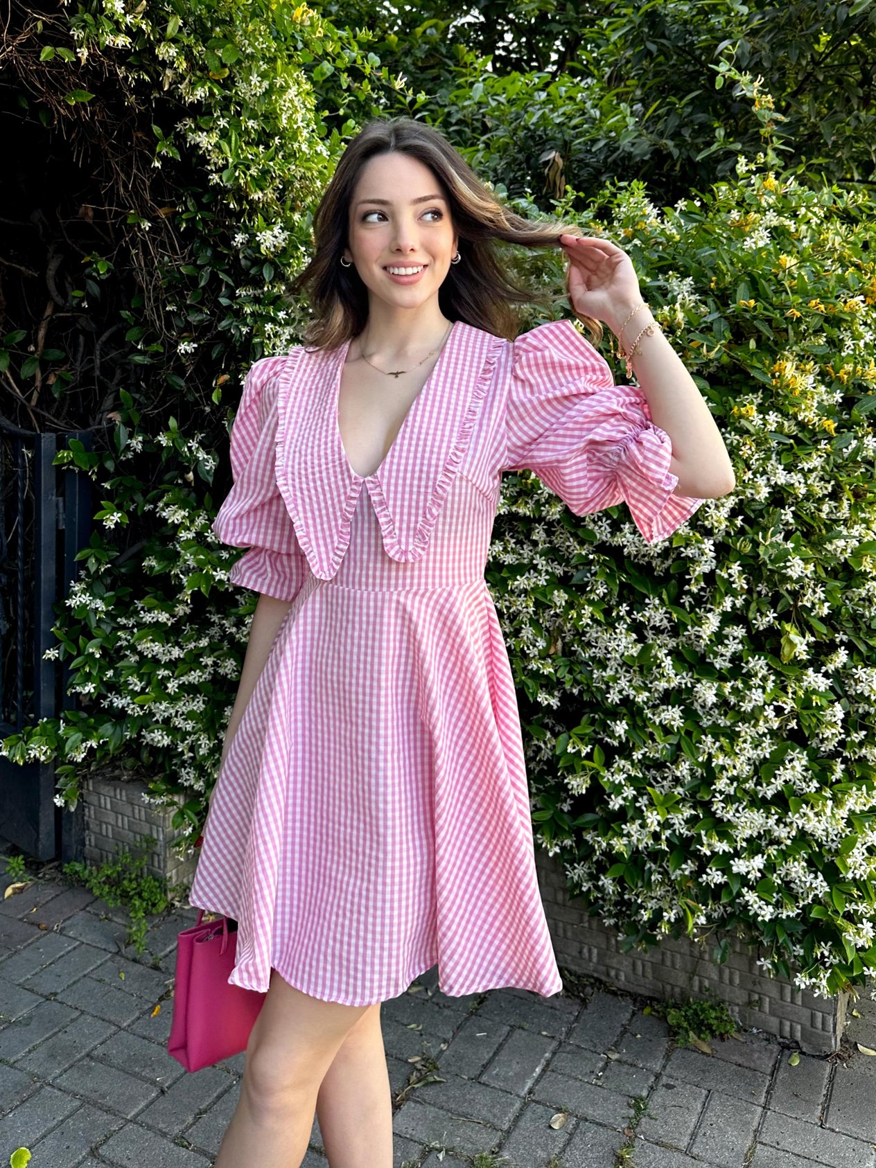 Vintage Ekoseli Elbise Pembe