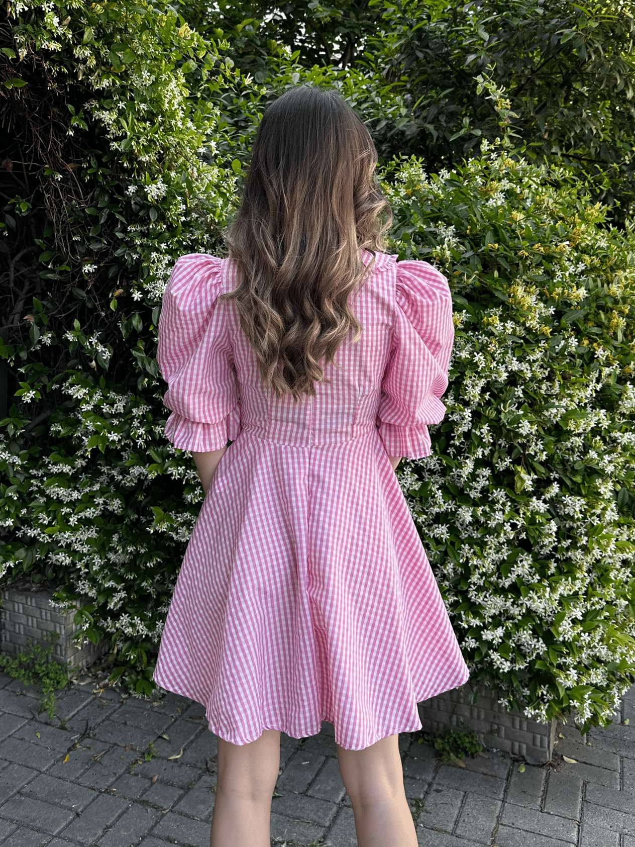 Vintage Ekoseli Elbise Pembe