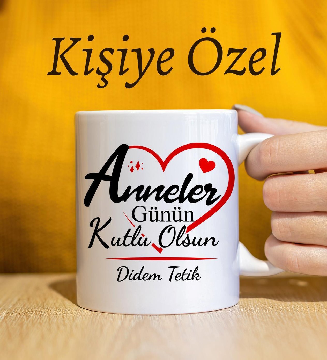 Anneler Gününe Özel Tasarımlı Kupa & Bez Çanta & Melek Kolye & Fotoğraf Çerçevesi Hediye Seti 