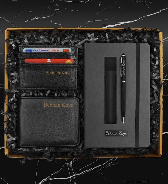 Kişiye Özel Defter & Kişiye Özel Deri Kılıflı Touch Pen Kalem & Kişiye Özel Kartvizitlik & Kişiye Özel Cüzdan Hediye Seti