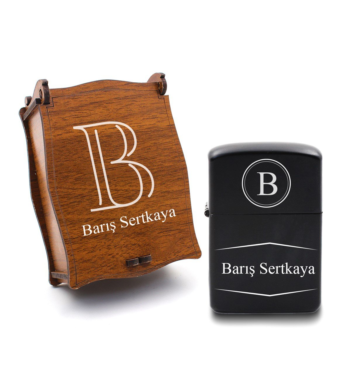 Kişiye Özel Zippo Model Benzinli Çakmak & Ahşap Kişiye Özel Çakmak Kutusu